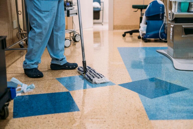 Concept photo of A hospital worker doing cleaning in operation r