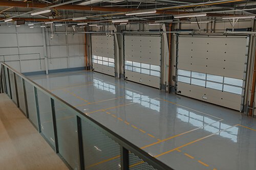 Garage doors in a car workshop