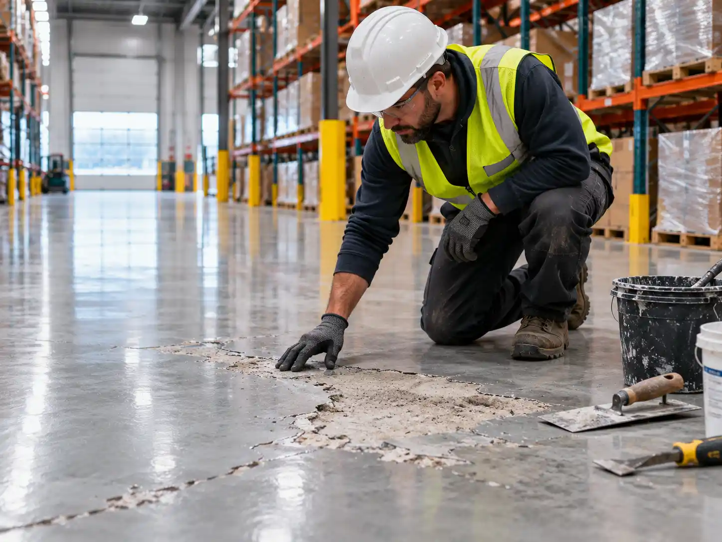 Warehouse epoxy floor damage and repair